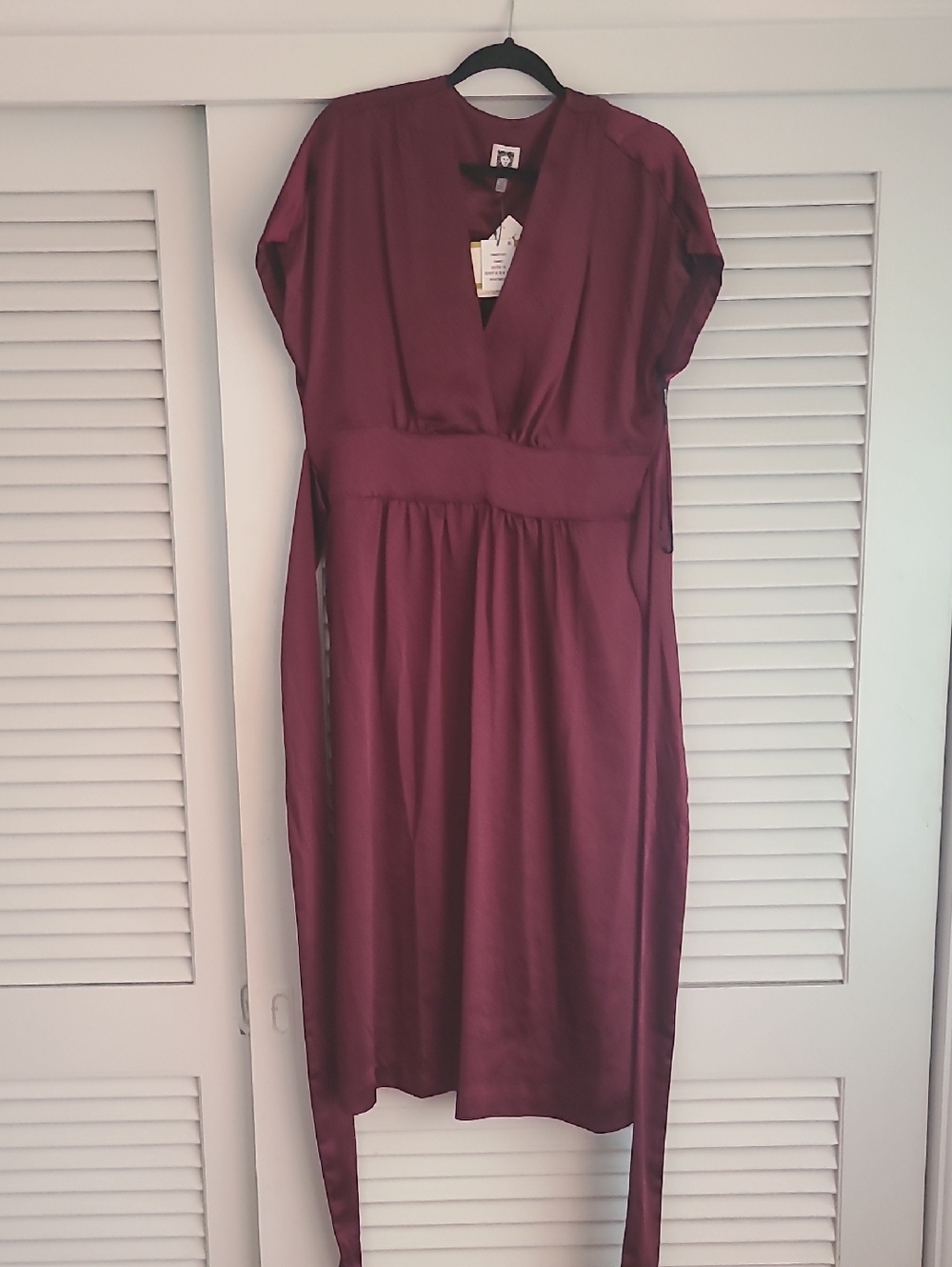 Anne Klein Plum V-Neck Midi Dress with Waist Tie